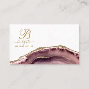 Dusty Pink Gold Agate Makeup Artist   Business Card
