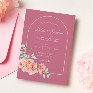 Dusty Pink Gold Arch Boho Wedding Invitation