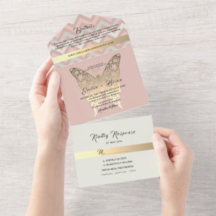 Dusty Pink Gold Butterfly Wedding Invite