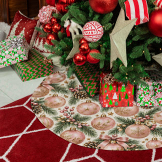 Dusty Pink Gold Christmas Ornament Pine Sprig Brushed Polyester Tree Skirt