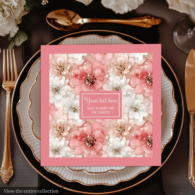 Dusty Pink Gold Flowers Napkins Trendy Custom Name (Dusty Pink Gold Flowers Napkins Trendy Custom Name)