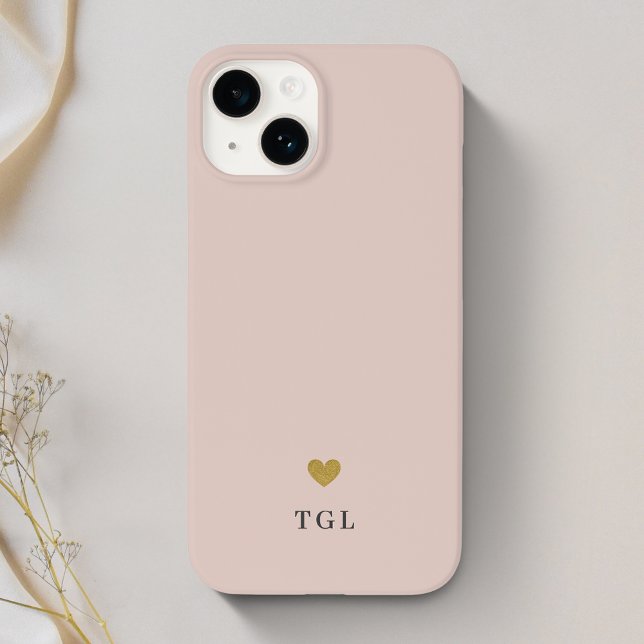 Dusty Pink Gold Heart Monogram Case-Mate iPhone Case (Creator Uploaded)