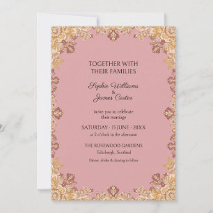 Dusty Pink Gold Lace Wedding Invitation