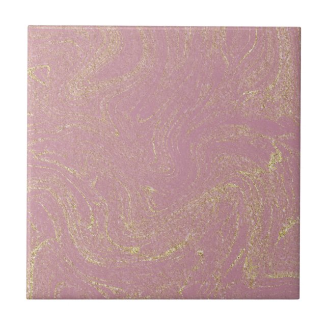 Dusty Pink Gold Marble Ceramic Tile (Front)