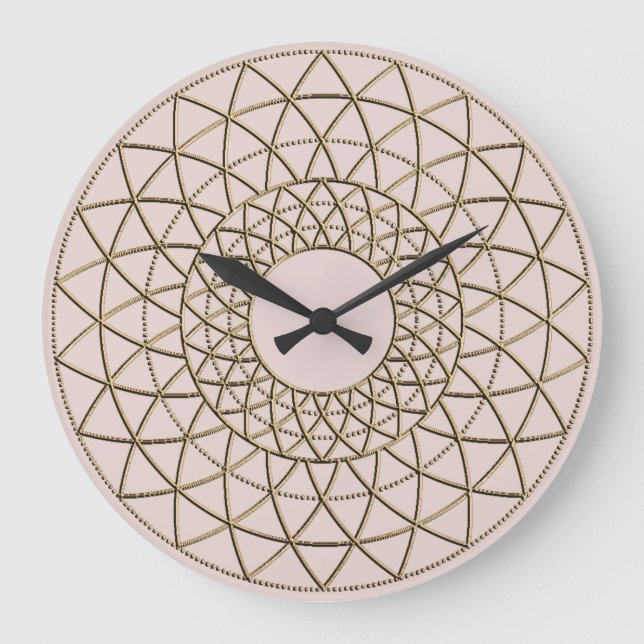 Dusty Pink Gold Metallic Circle Design Large Clock (Front)