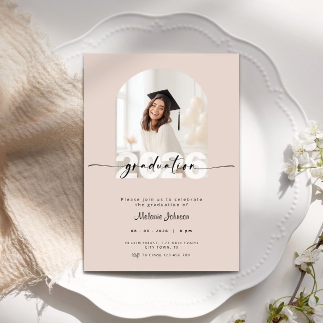 Dusty Pink Graduation Invitation with Photo - 2026 (Dusty pink graduation invitation with photo.)