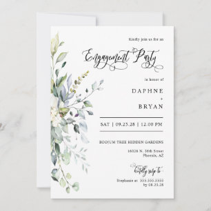 Dusty Pink Green Leaves Engagement Party QR Code Invitation
