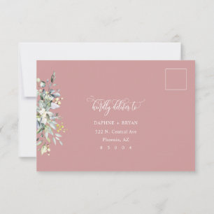 Dusty Pink Green Leaves RSVP Card 3 meal choice