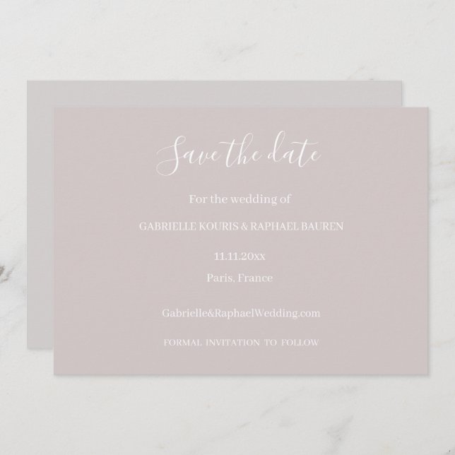 Dusty Pink Grey and White Save The Date Wedding Invitation (Front/Back)