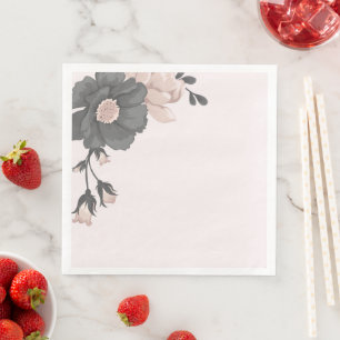 dusty pink grey flowers with cute buds wedding napkin