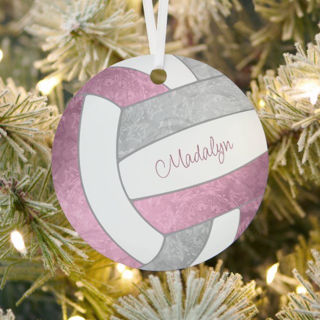 dusty pink grey keepsake volleyball metal tree decoration (Insitu)