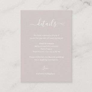 Dusty Pink Grey Minimalist Wedding Hotel Detail Enclosure Card