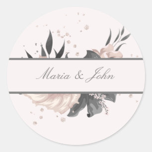 dusty pink grey tropical flowers classic round sticker
