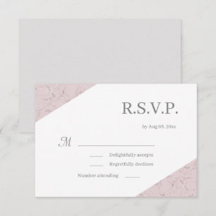 Dusty Pink Grey White Elegant Marble Wedding RSVP Invitation