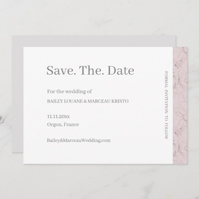 Dusty Pink Grey White Marble Save The Date Wedding Invitation (Front/Back)