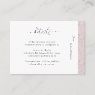 Dusty Pink Grey White Marble Wedding Hotel Detail Enclosure Card
