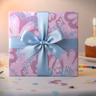 Dusty Pink Hand Painted Flowers Wrapping Paper Sheet