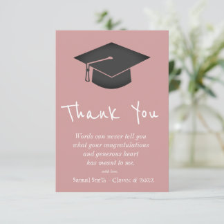 Dusty Pink Handwriting Cap and Tassel Graduation Thank You Card