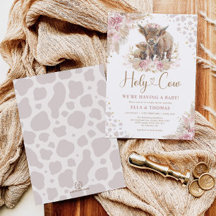 Dusty Pink Holy Cow Boho Pampas Girl Baby Shower Invitation
