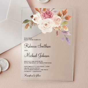 Dusty Pink Ivory Floral Wedding Acrylic Invitations