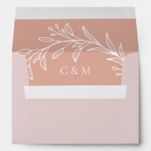 Dusty pink leaf wreath rustic wedding envelope