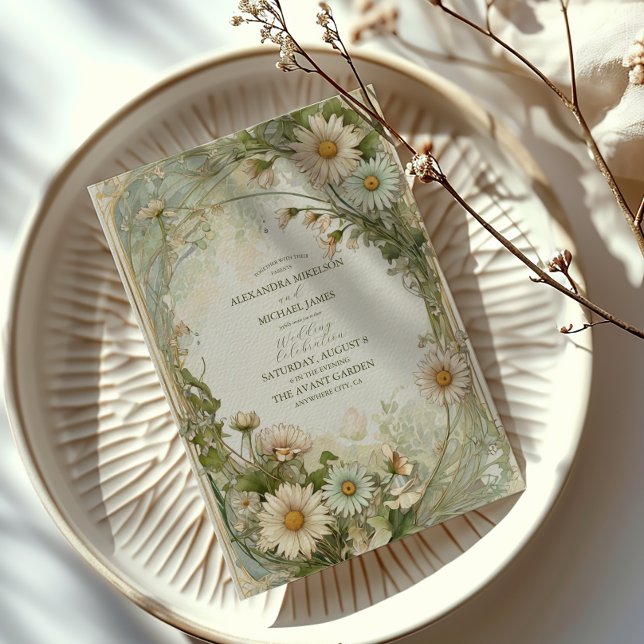Dusty Pink Marguerite Daisy Wedding Art Nouveau Invitation (Creator Uploaded)