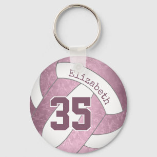 dusty pink mauve personalised girly volleyball key ring