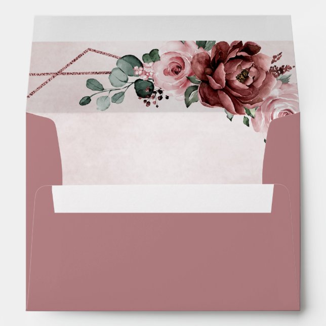 Dusty Pink Mauve Rose Floral Geometric Wedding  En Envelope (Back (Bottom))