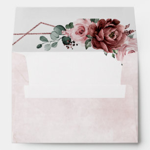 Dusty Pink Mauve Rose Floral Geometric Wedding  En Envelope