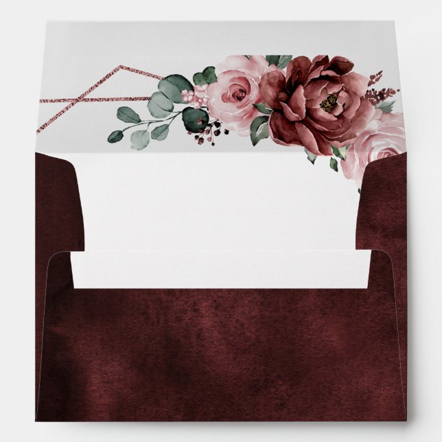 Dusty Pink Mauve Rose Floral Geometric Wedding  Envelope (Back (Bottom))