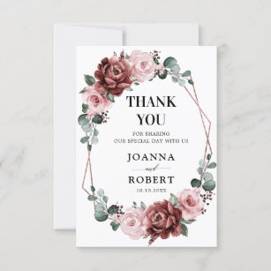 Dusty Pink Mauve Rose Floral Geometric Wedding  Thank You Card