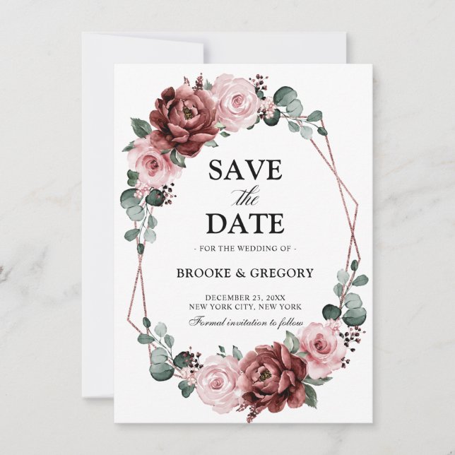 Dusty Pink Mauve Rose Geometric Save the Date (Front)