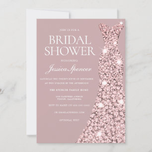Dusty Pink Mauve Rose Gold Dress Bridal Shower Invitation