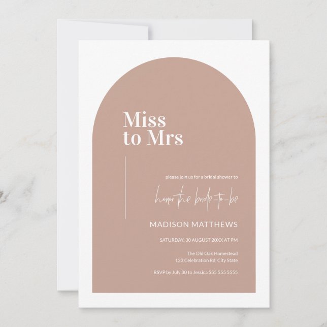  Dusty Pink Minimal Arch Miss Mrs Bridal Shower  Invitation (Front)