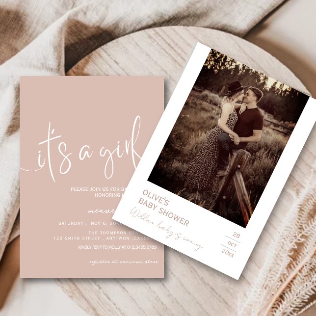 Dusty Pink Minimal Rustic its a girl Invitation (Creator Uploaded)