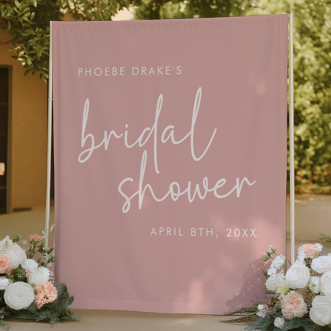 Dusty Pink Minimal Script Bridal Shower Backdrop Tapestry (Creator Uploaded)
