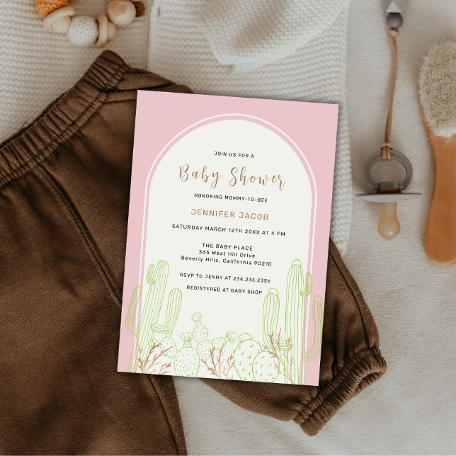 Dusty Pink Minimalist Boho Cactus Arch Baby Shower Invitation (Dusty Pink Minimalist Boho Cactus Arch Baby Shower Invitation)