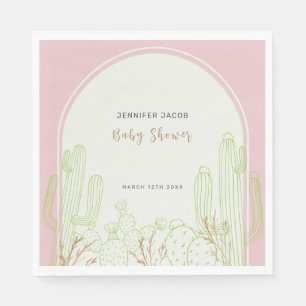 Dusty Pink Minimalist Boho Cactus Arch Baby Shower Napkin