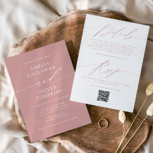 Dusty Pink Minimalist Double-Sided Wedding Invitation