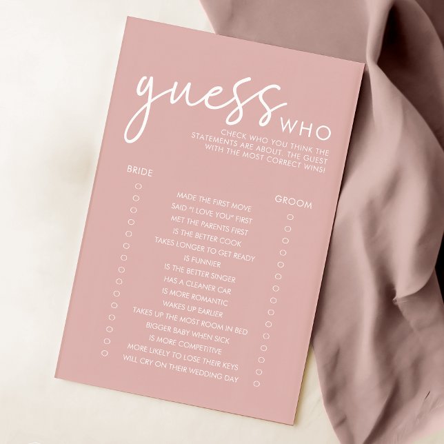 Dusty Pink Minimalist Guess Who Bridal Shower Game (Creator Uploaded)