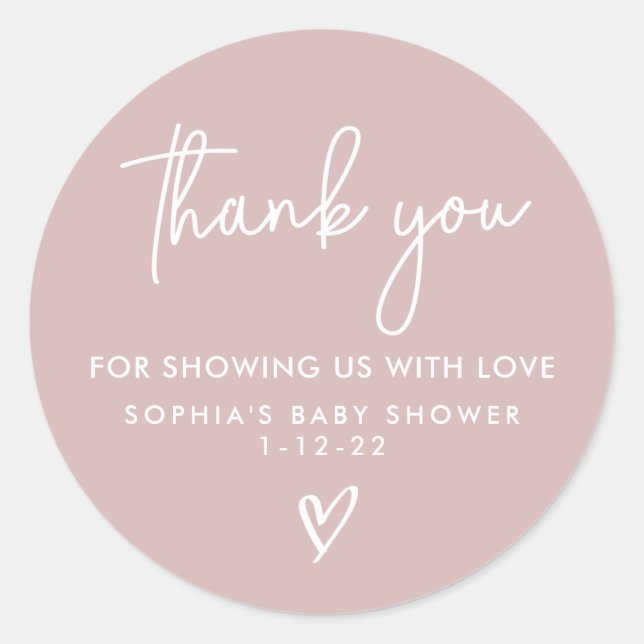 Dusty Pink Minimalist Modern Boho Baby Shower Classic Round Sticker (Front)