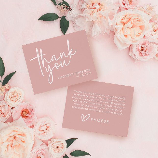Dusty Pink Minimalist Script Bridal Shower Flat Thank You Card (Creator Uploaded)