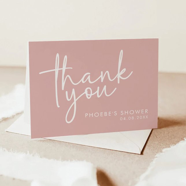 Dusty Pink Minimalist Script Bridal Shower Folded Thank You Card (Creator Uploaded)