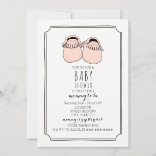 Dusty Pink Moccasins Boho Baby Shower Invitation