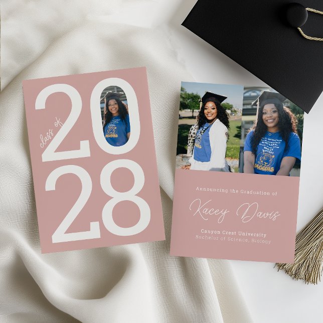 Dusty Pink Modern Class Year Of & Photo Graduation Announcement (Creator Uploaded)