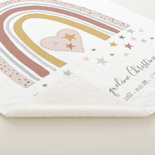Dusty Pink Modern Rainbow Birth Stats Girl Baby Sherpa Blanket