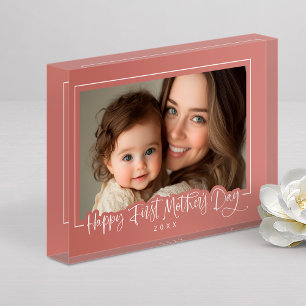 Dusty Pink Modern Script Happy First Mother's Day Photo Block