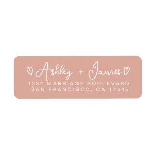 Dusty Pink Modern Script Hearts Return Address Label