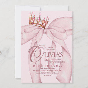 Dusty Pink Modern Trendy Bow 1st Birthday  Invitation