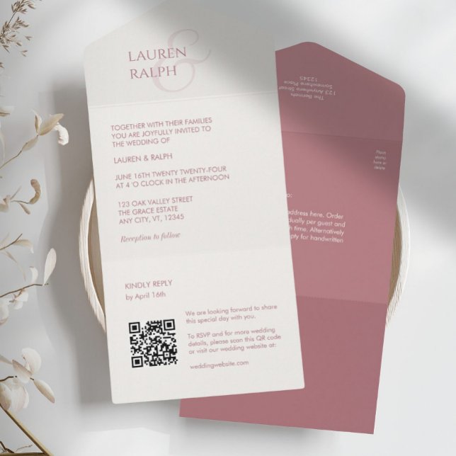 Dusty Pink Monogram All in One Wedding Invite (Creator Uploaded)